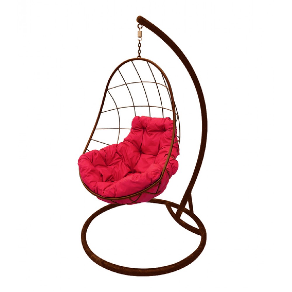 Подвесное кресло "Овал", коричневое, цвет подушки: Малиновый