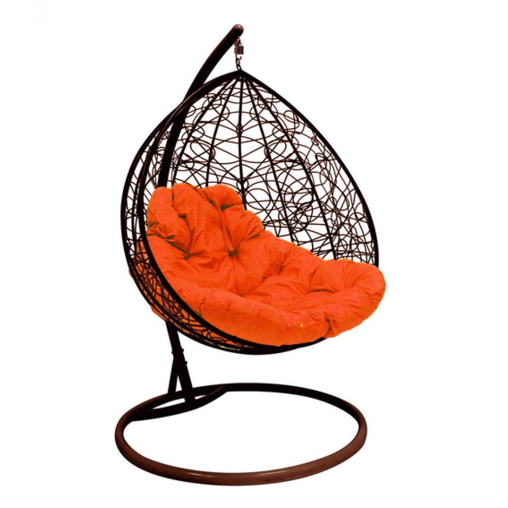 Подвесное кресло "Для двоих" Ротанг, коричневое, цвет подушки: Оранжевый