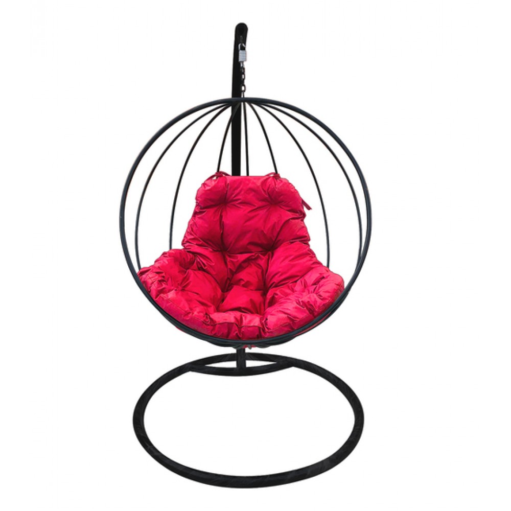 Подвесное кресло "Круглое", черное, цвет подушки: Малиновый