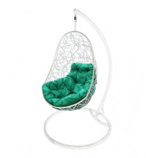 Кресло подвесное "Овал" с ротангом, белое, цвет подушки: Зелёный