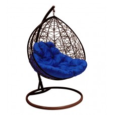 Подвесное кресло "Для двоих" Ротанг, коричневое, цвет подушки: Синий