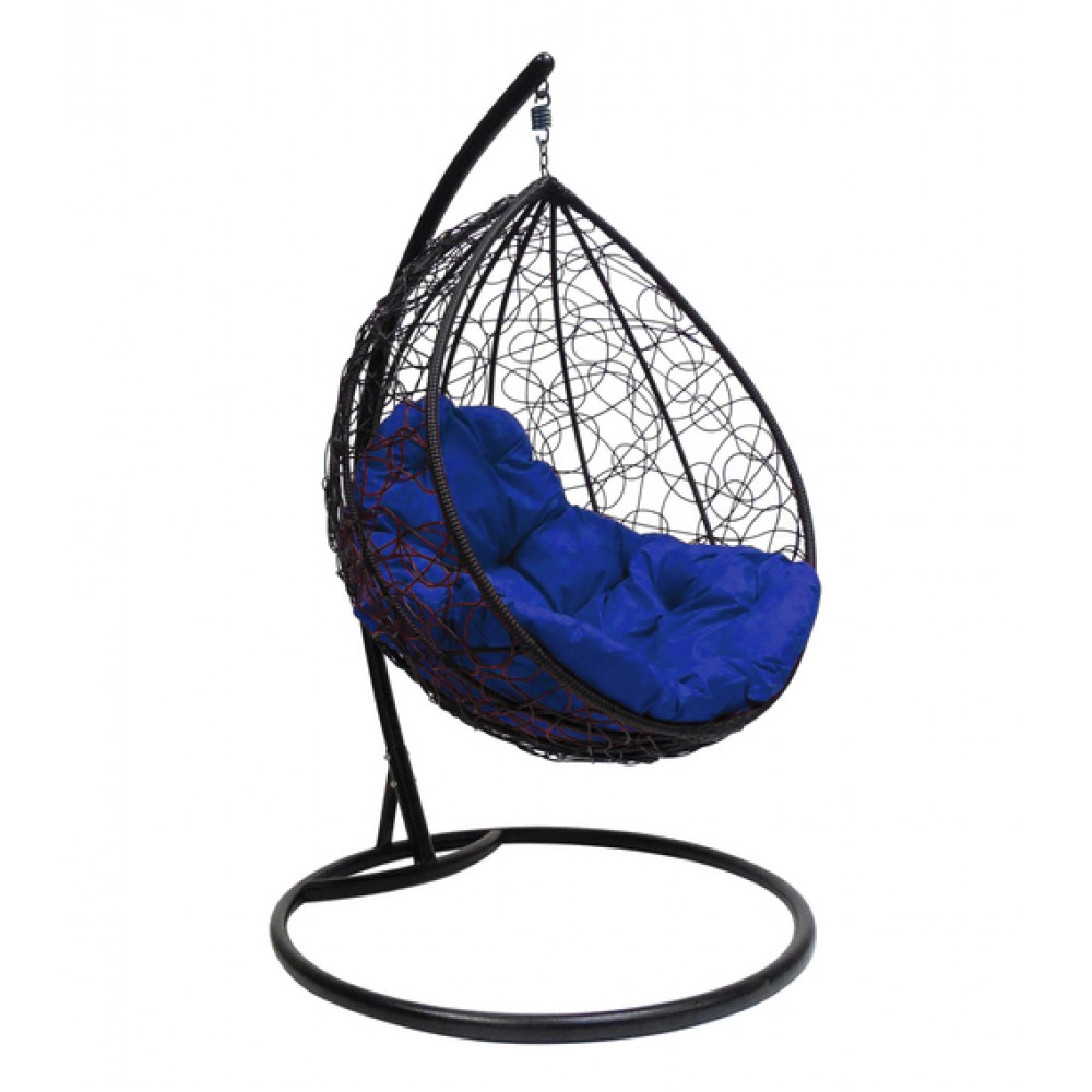 Подвесное кресло "Капля Ротанг", черное, цвет подушки: Синий