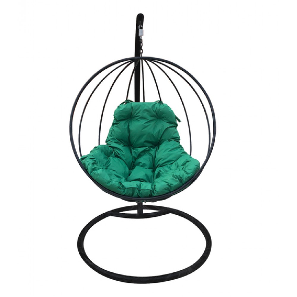 Подвесное кресло "Круглое", черное, цвет подушки: Зелёный