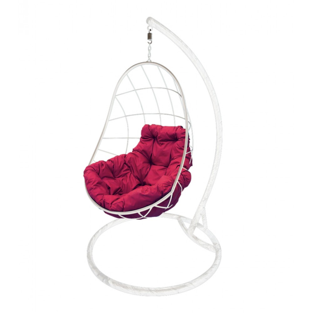 Подвесное кресло "Овал", белое, цвет подушки: Бордовый
