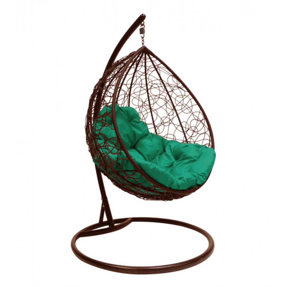 Подвесное кресло "Капля Ротанг", коричневое, цвет подушки: Зелёный