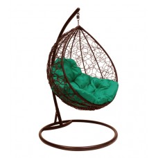 Подвесное кресло "Капля Ротанг", коричневое, цвет подушки: Зелёный 