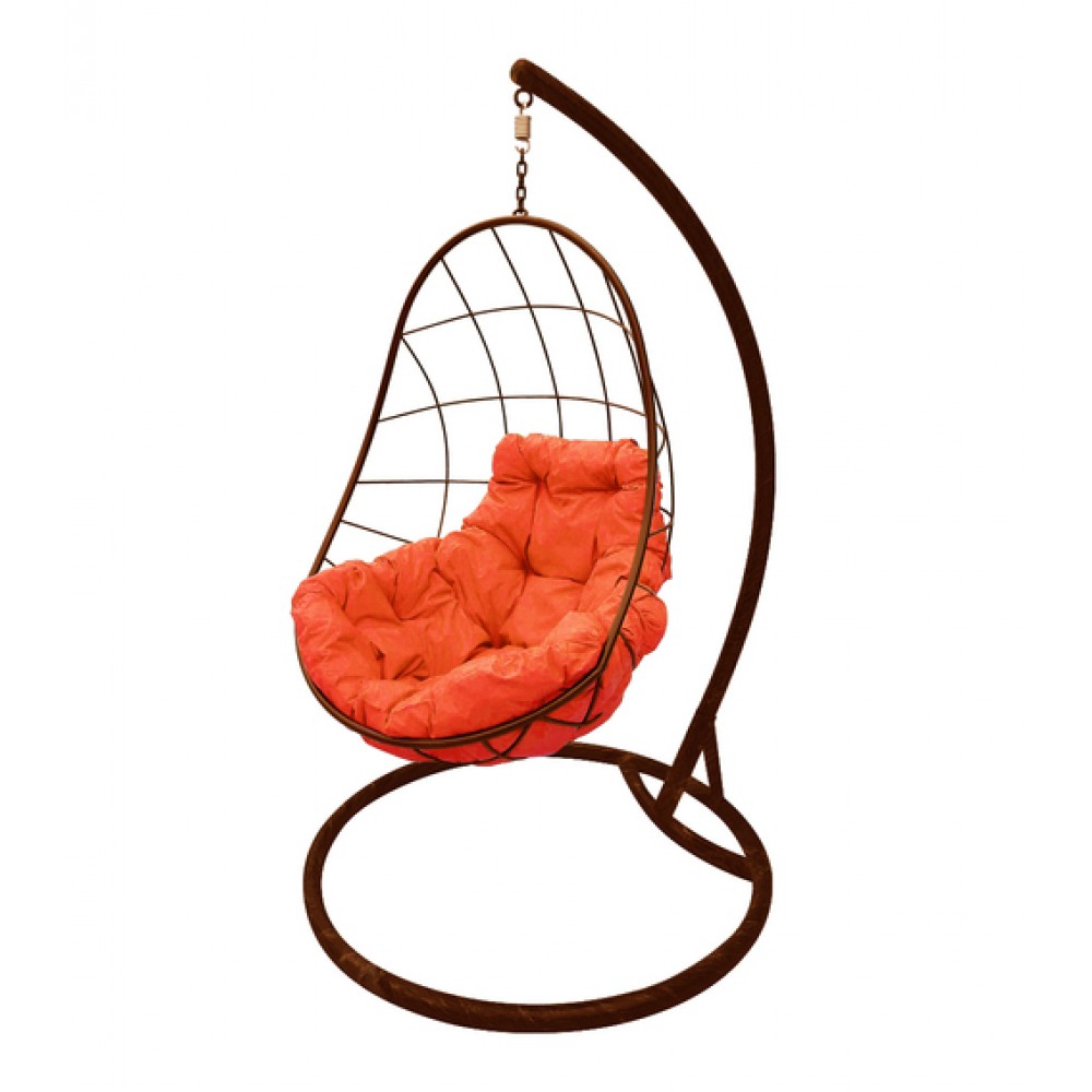 Подвесное кресло "Овал", коричневое, цвет подушки: Оранжевый