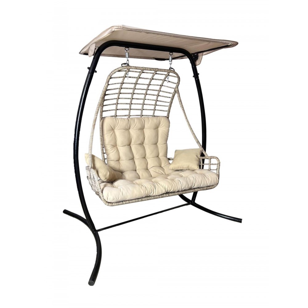 Кресло подвесное с опорой veil эконом 102x200x126 см искусственный ротанг темно коричневый бежевый