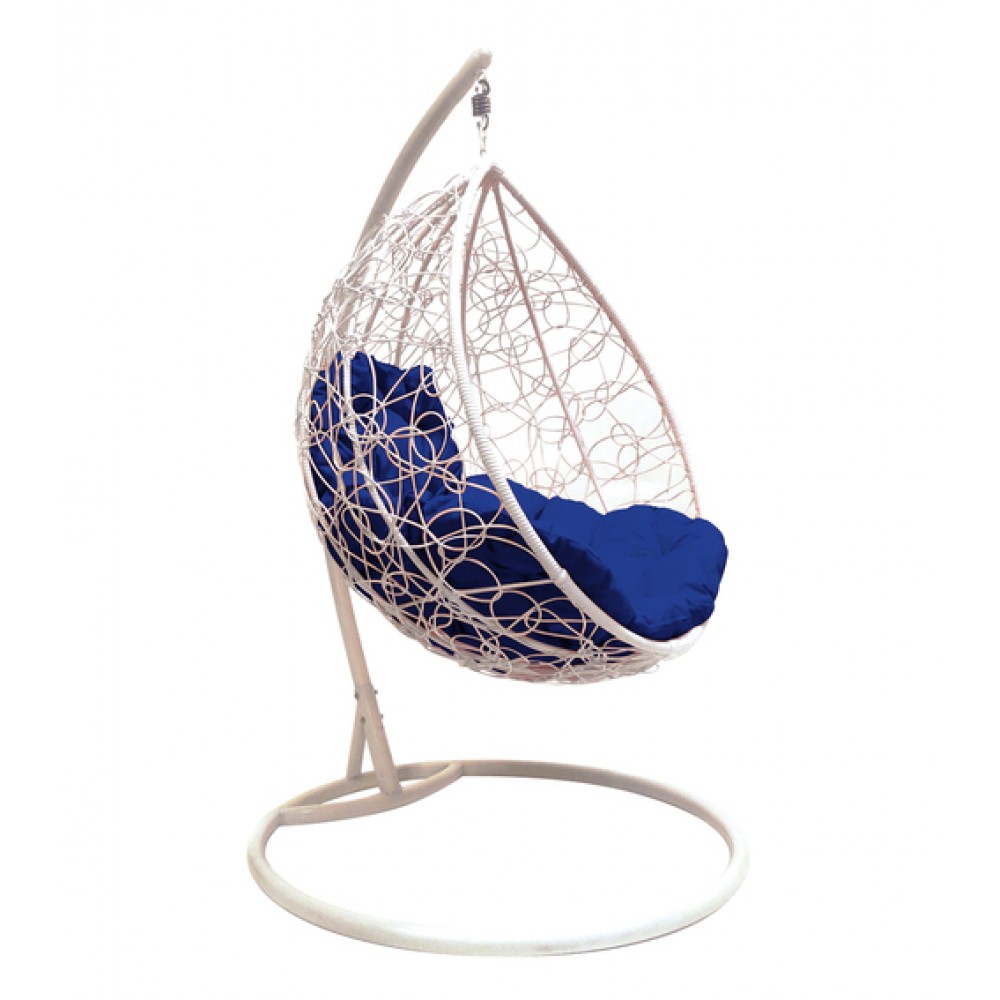 Подвесное кресло "Капля Ротанг", белое, цвет подушки: Синий