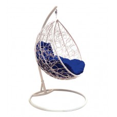 Подвесное кресло "Капля Ротанг", белое, цвет подушки: Синий 