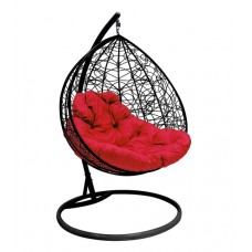 Подвесное кресло "Для двоих" Ротанг, черное, цвет подушки: Малиновый 