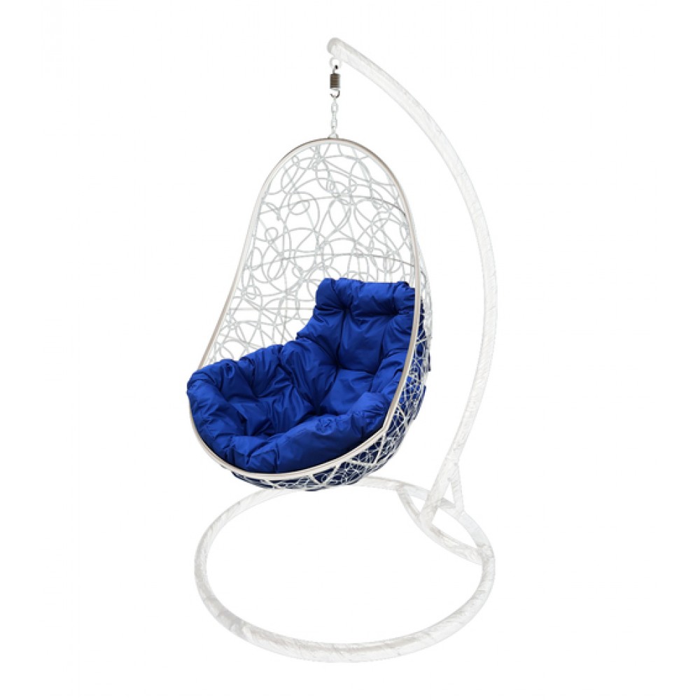 Кресло подвесное "Овал" с ротангом, белое, цвет подушки: Синий