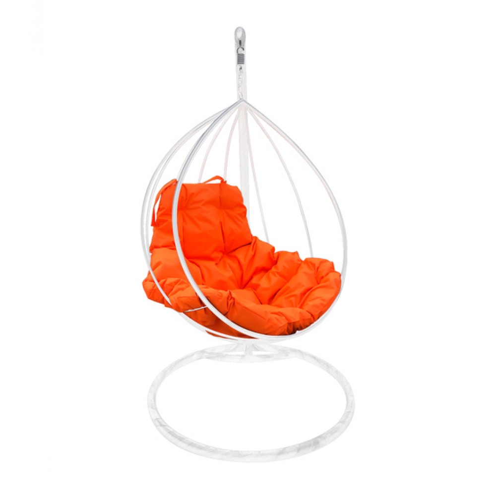 Подвесное кресло "Капля", белое, цвет подушки: Оранжевый в Москве