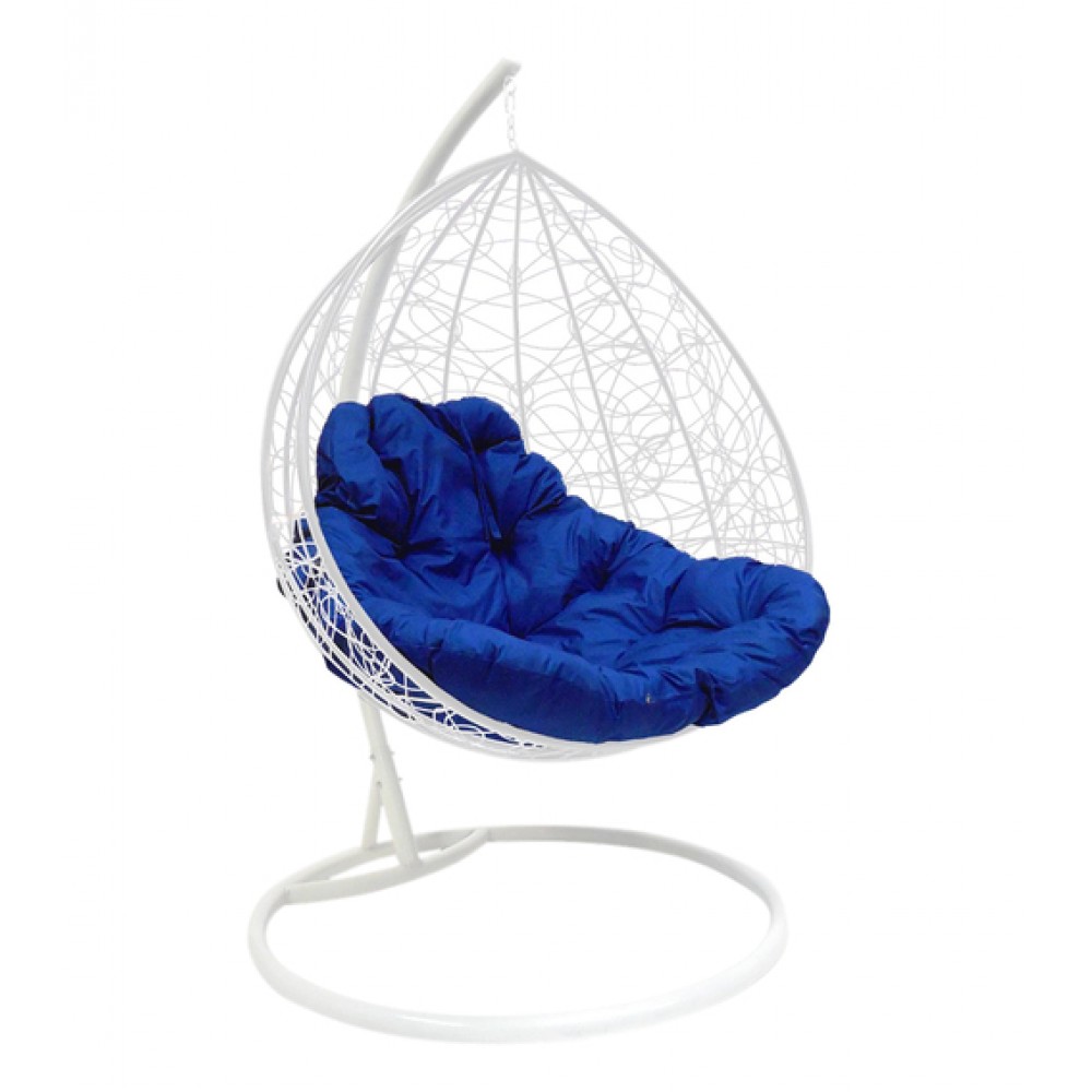 Подвесное кресло "Для двоих" Ротанг, белое, цвет подушки: Синий