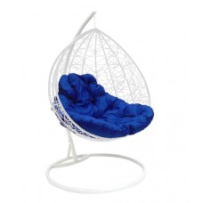 Подвесное кресло "Для двоих" Ротанг, белое, цвет подушки: Синий 