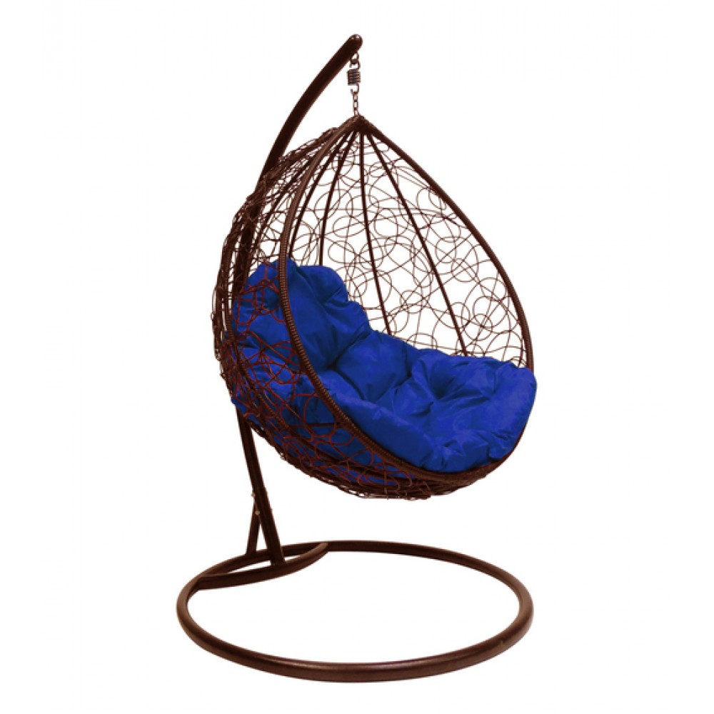 Подвесное кресло "Капля Ротанг", коричневое, цвет подушки: Синий