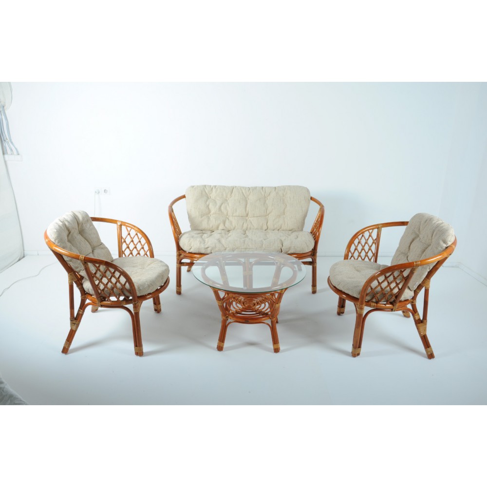 Комплект мебели Bahama New диван 2 кресла стол коричневый ротанг