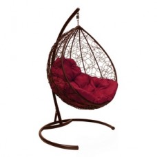 Подвесное кресло "Капля Ротанг", коричневое, цвет подушки: Малиновый 